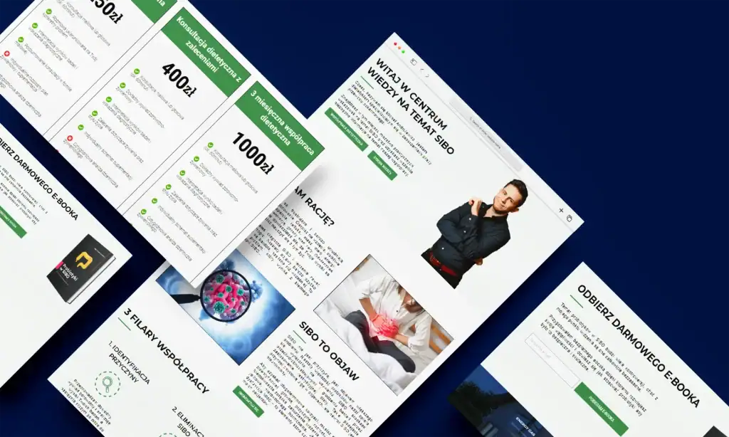E-book promotion webpage with pricing and content details in Polish.