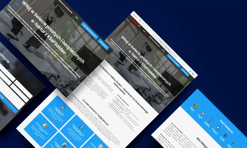 Screenshots of a WooCommerce invoice page with blue and white design elements.