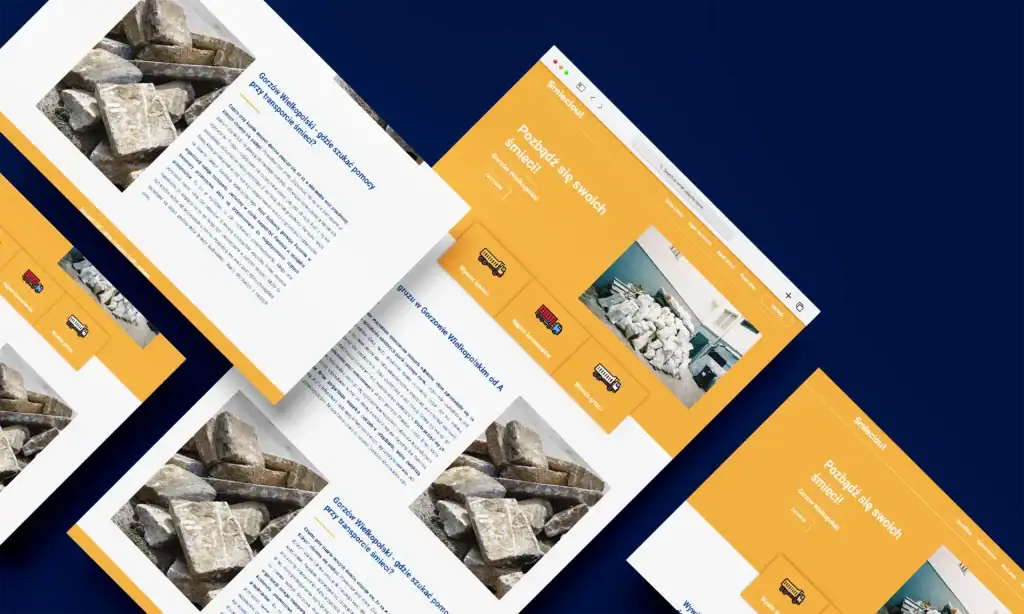 Heap of waste rocks placed outside a building on a webpage screenshot.