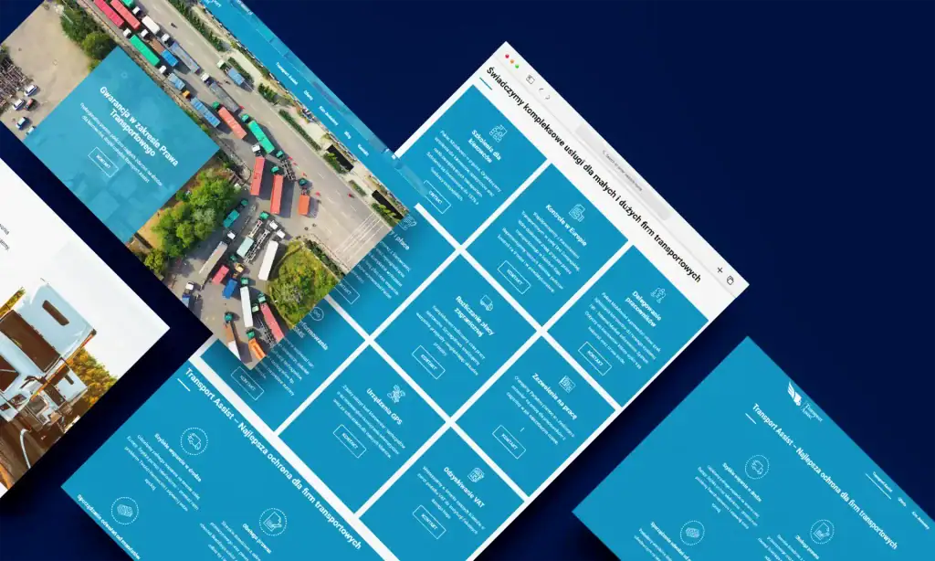 Website homepage screenshot showcasing transport company services and contact options.