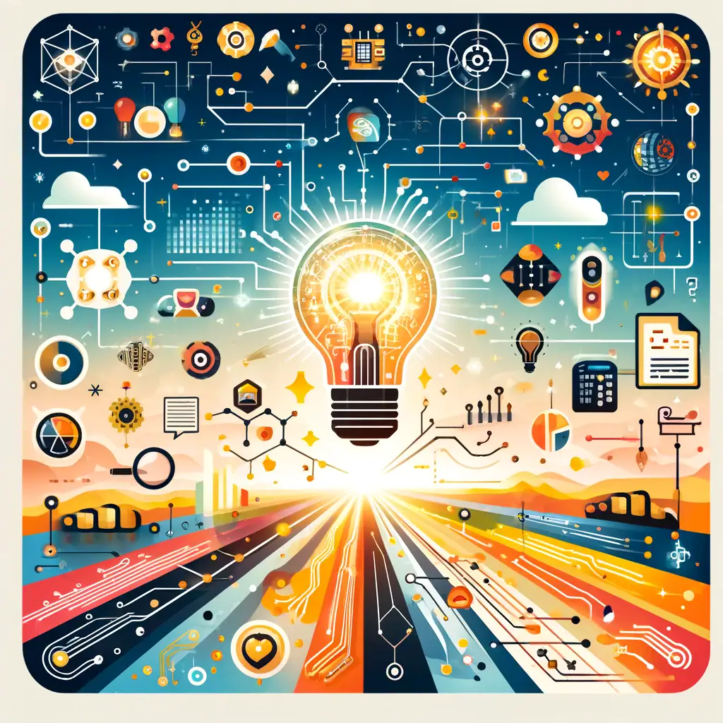 Bright light bulb with circuitry design in a vibrant abstract background.