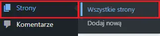 Interface of WordPress dashboard with menu options in Polish.