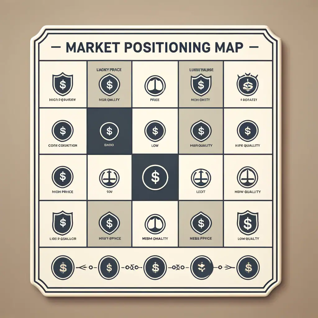 Market Positioning Map with icons and labels for different market segments.