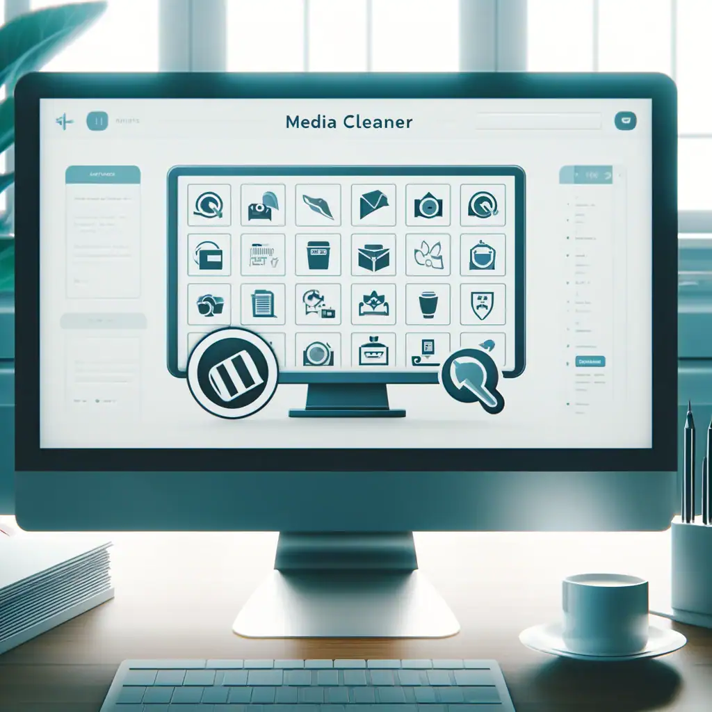 Media Cleaner software interface with various icons on a monitor.