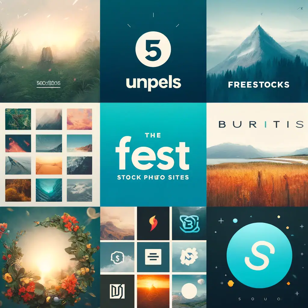 A collage of various mountain, nature, and icon images with text overlays.