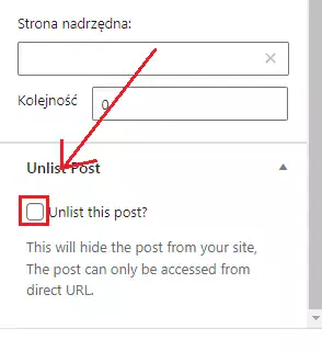 Checkbox with label "Unlist this post" and description below.