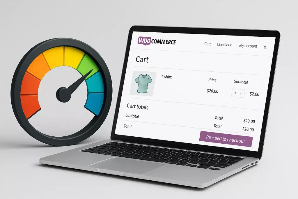 Cart showing T-shirt, price, subtotal, and checkout button.